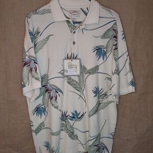 White Tropical Leaf Print Polo